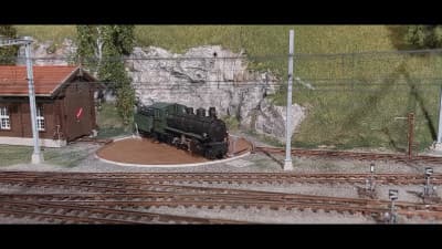 Steam locomotive on turntable