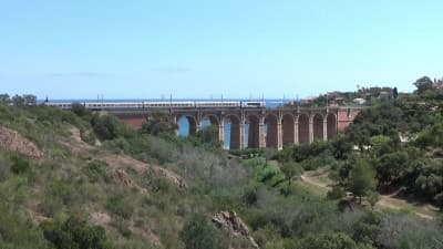 Summer rail traffic on the viaducts of the Estérel