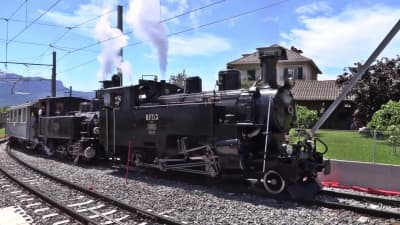 Several Swiss steam locomotives in actions