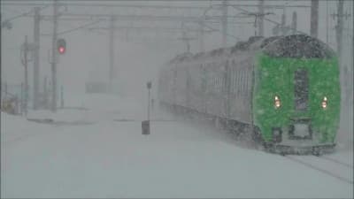 Trains in the snow in Japan